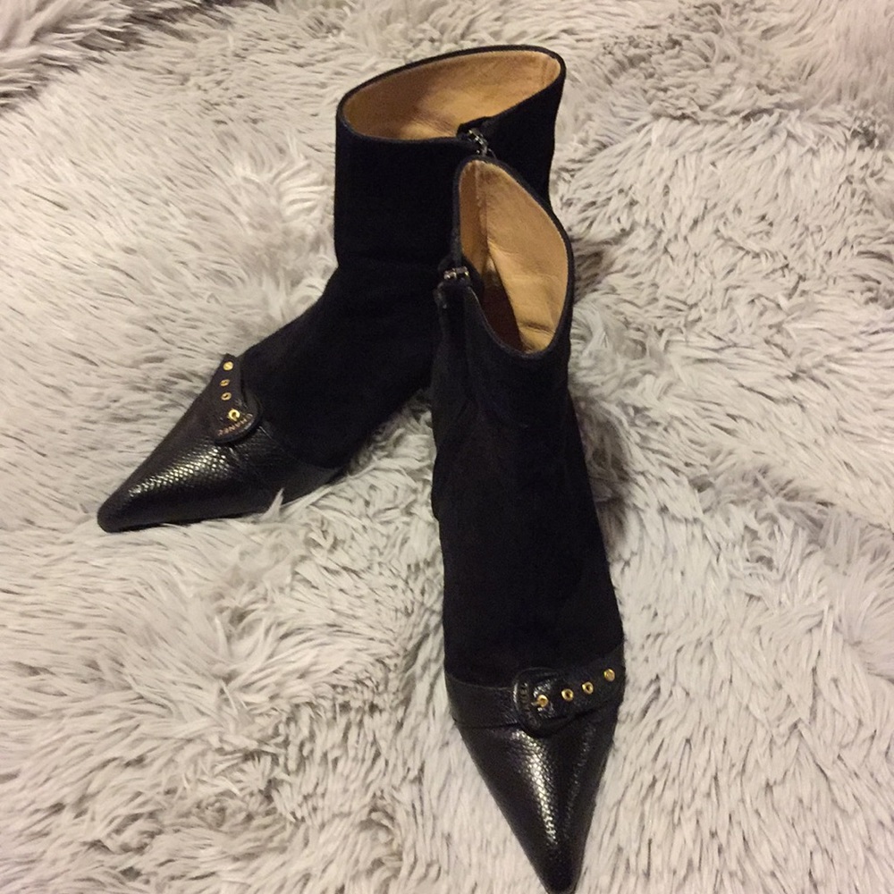 Authentic Chanel Suede/Buckled Ankle Booties